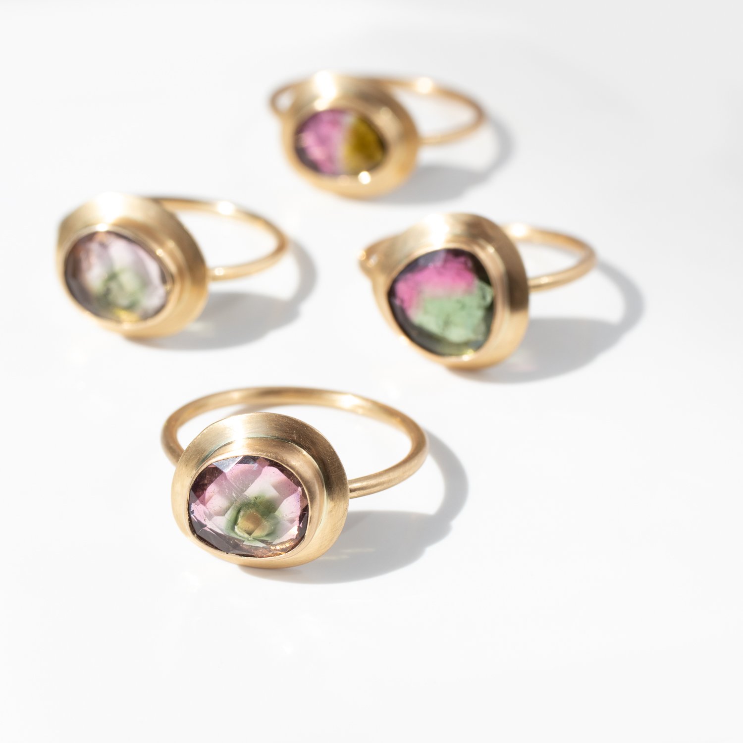 Watermelon tourmaline ring set in 18k gold by jewelry designer Margaret Solow