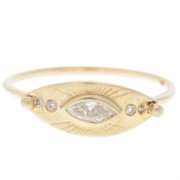 Celine Daoust: Ring, Big Eye, Diamonds, 1/4 in width, 14K gold, size 6 3/4