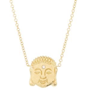 Victoria Cunningham: Necklace, Buddha Head, Diamond Third Eye, Diamond .01ct, 14K Yellow Gold.