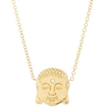 Victoria Cunningham: Necklace, Buddha Head, Diamond Third Eye, Diamond .01ct, 14K Yellow Gold.