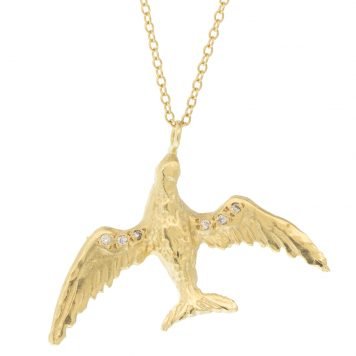 Victoria Cunningham: Necklace, Large bird, Pavé diamonds, 14K yellow gold.