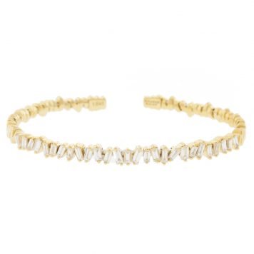 Suzanne Kalan: Bracelet, Bangle, Flexible, 18K Gold, White Baguette Diamonds on Firework Setting 1.20ct, Size Medium.