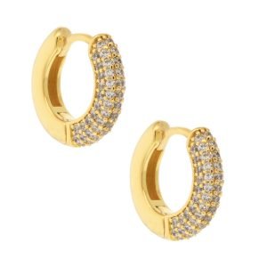 Tai: Gold Thick Trim Huggie with clear CZ Earrings