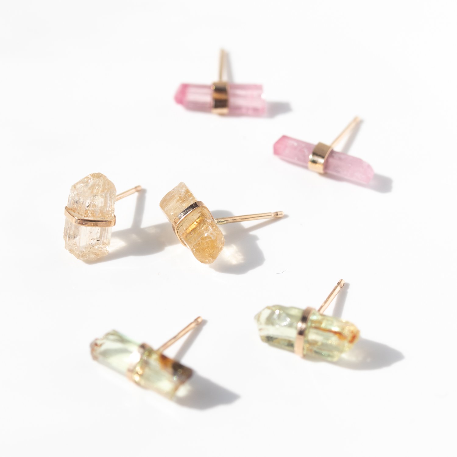 raw semi-precious stone one of a kind post earrings set in 14k yellow gold by jewelry designer Melissa Joy Manning