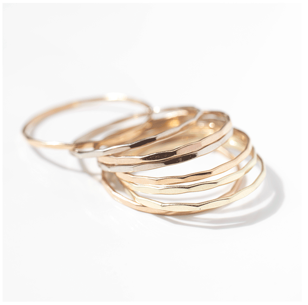 14K yellow gold every stable jewelry: hoops, stacking rings, chain necklaces, and more, by jewelry designer Melissa Joy Manning