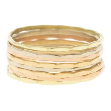 Melissa Joy Manning: Set of 8 14k gold Stacking Rings,2 each pink,green,yellow and white gold