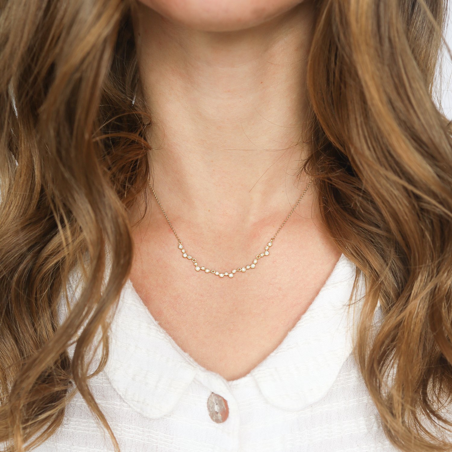 Yasuko Azuma: Diamond Bubble Necklace, 5 Bezel Cluster, .23 ct, 16"