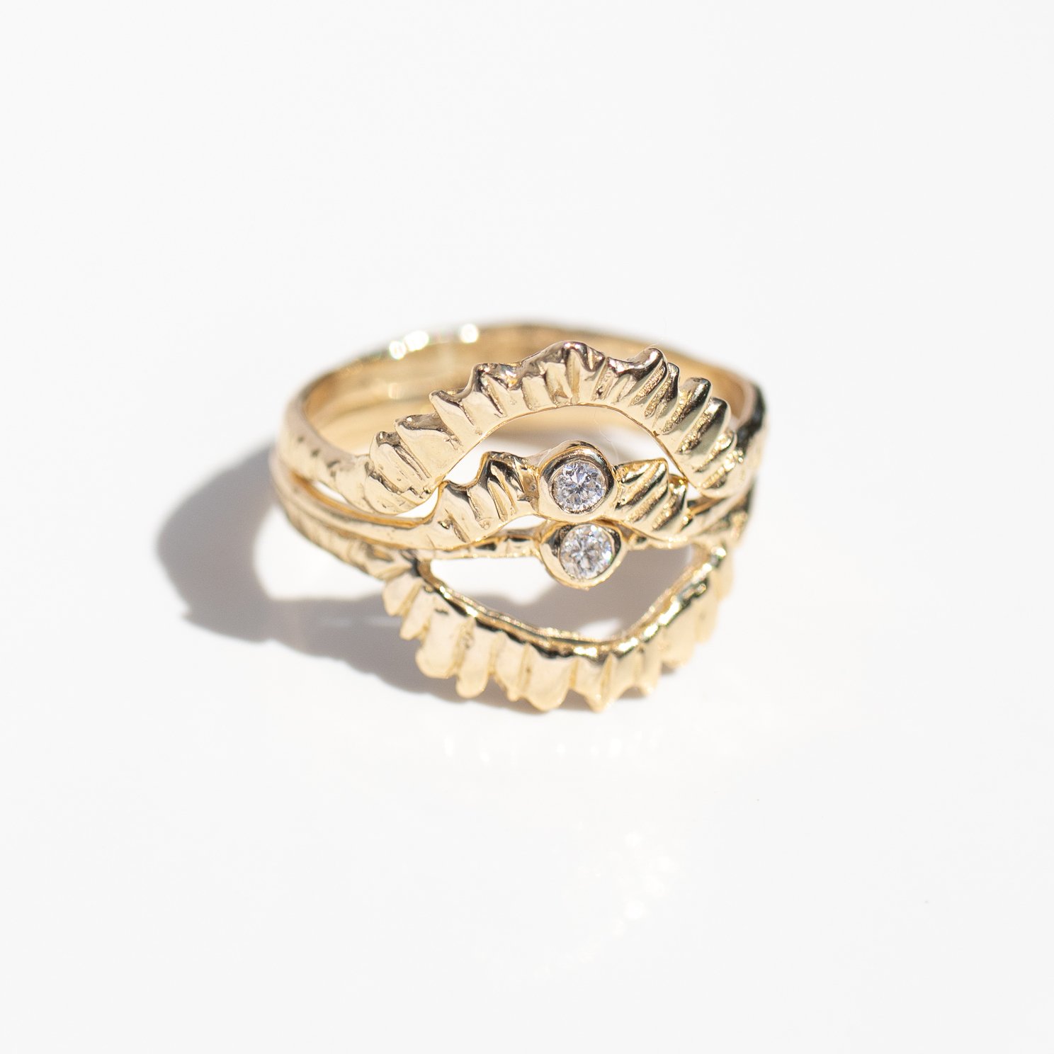 14k yellow gold diamond rings by jewelry designer Communion by Joy