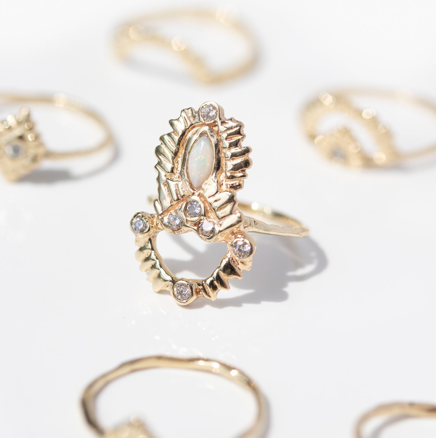 Enlightened Shaman Ring with opal, diamonds, and 14k gold by jewelry designer Communion by Joy