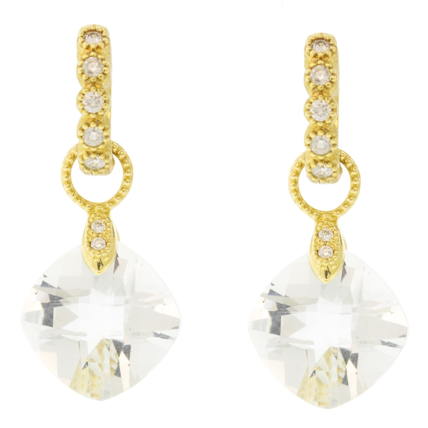Jude Frances: Earring Charms, Lisse,Small cushion silhouette ,pave diamonds 0.02ct, 18K Yellow Gold, PAIR
