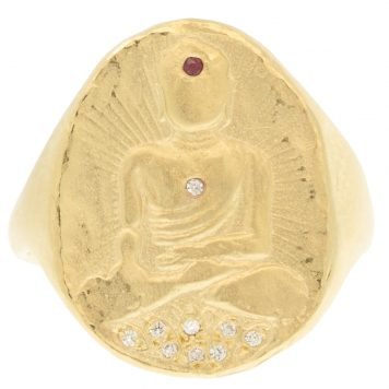 Victoria Cunningham: Ring, Large Buddha Signet, Diamond, 14K yellow gold, Ring face measures 13/16 x 5/8