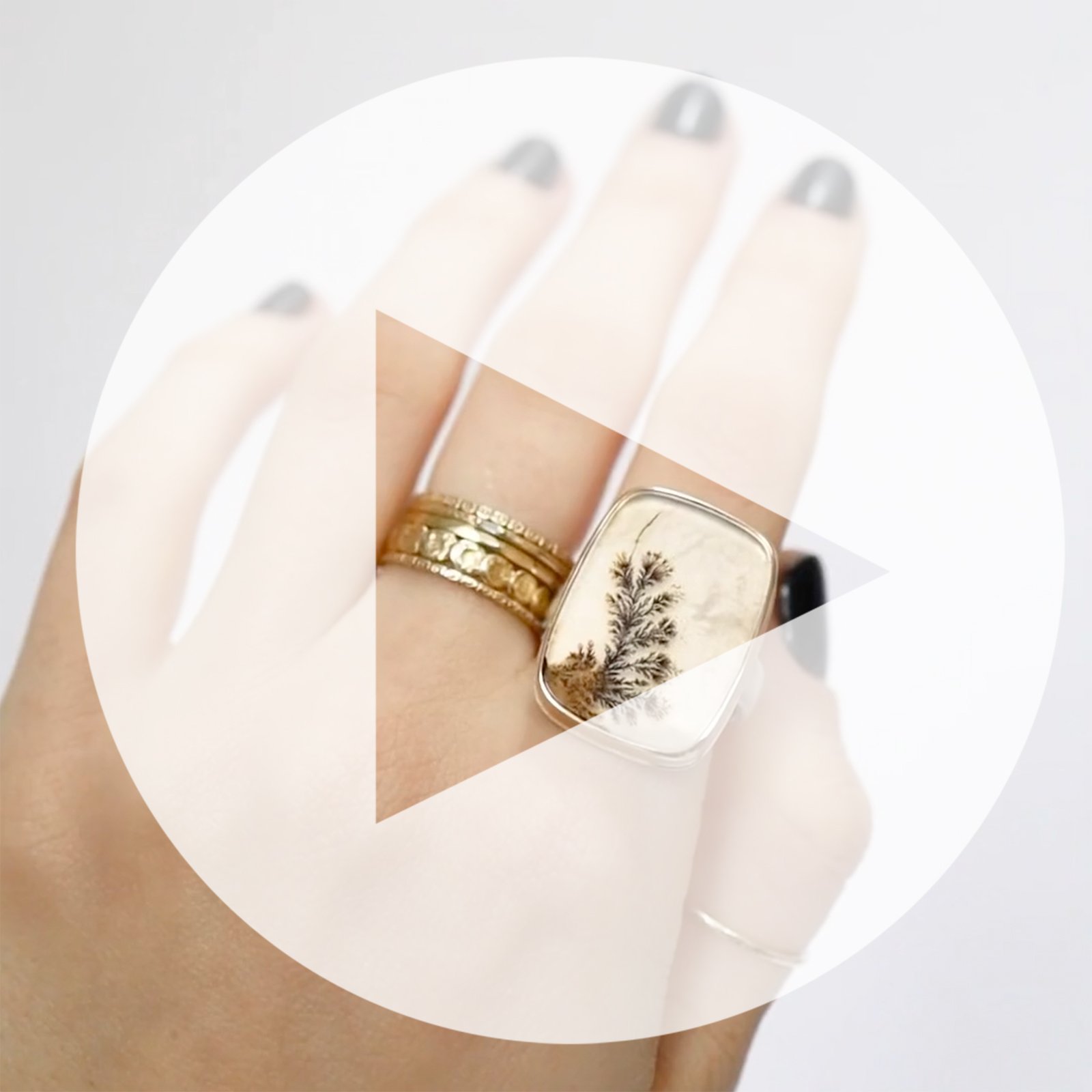 Jamie Joseph: Ring, Vertical rectangular, 14K yellow gold bezel set dendritic agate, Sterling silver comfort band, Stone measures 15/16 x 11/16, Currently available in size 8