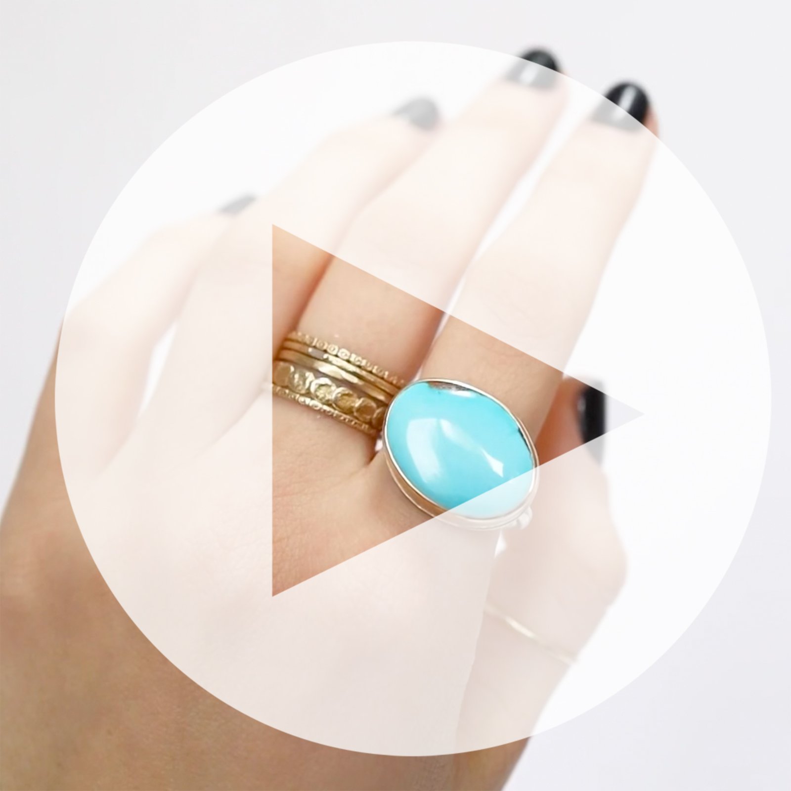 Jamie Joseph: Ring, Oval, 14K yellow gold bezel set turquoise, Sterling silver Egyptian band, Stone measures 9/16 x 3/4, Currently available in size 7 3/4