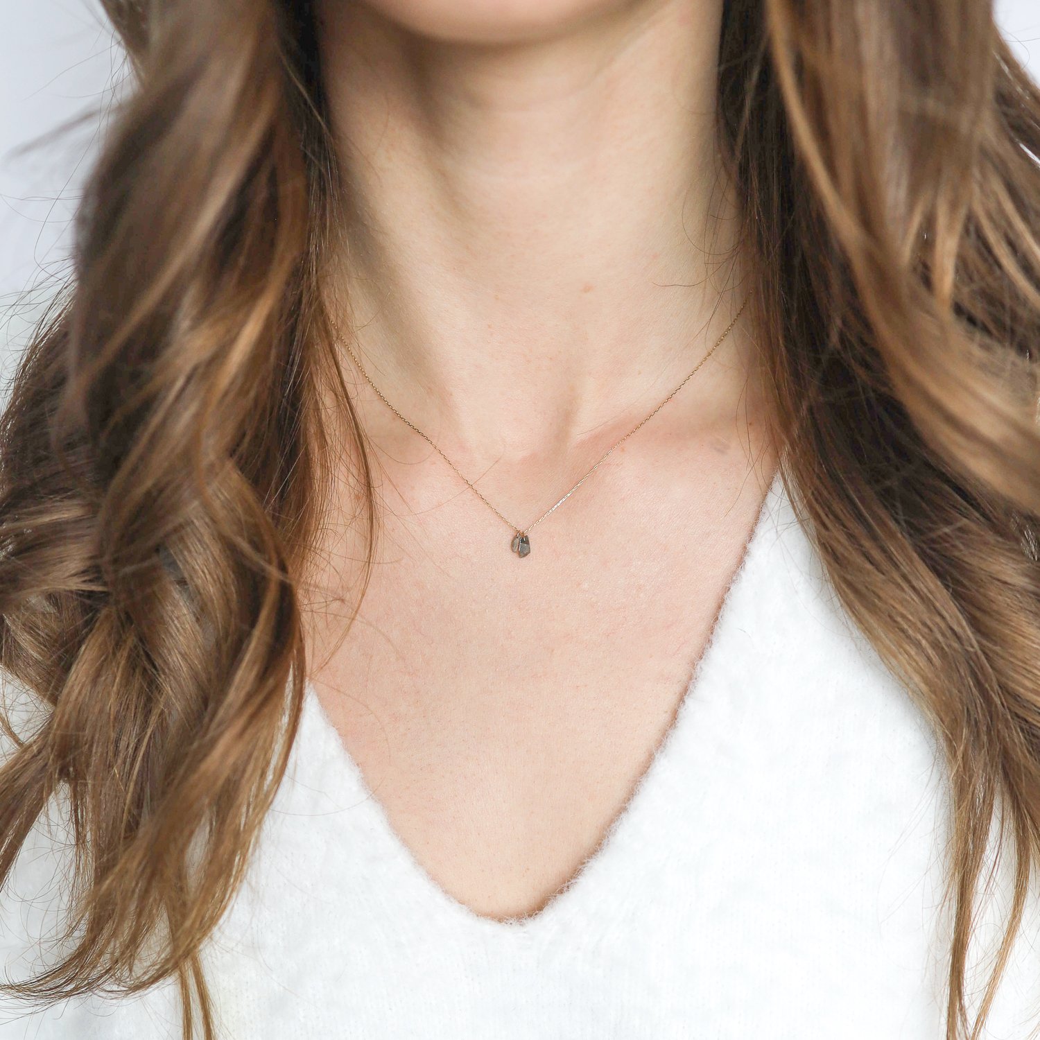Margaret Solow: Necklace,14 kt chain,Raw diamond chard,double