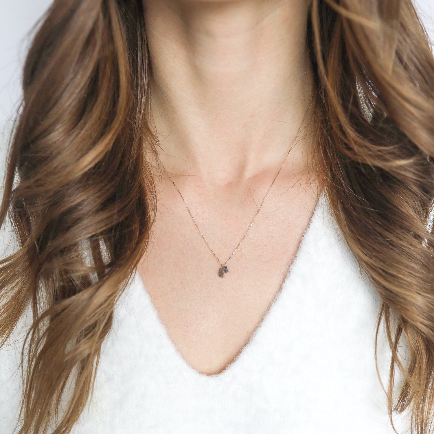 Margaret Solow: Necklace,14 kt chain,Raw diamond chard,double