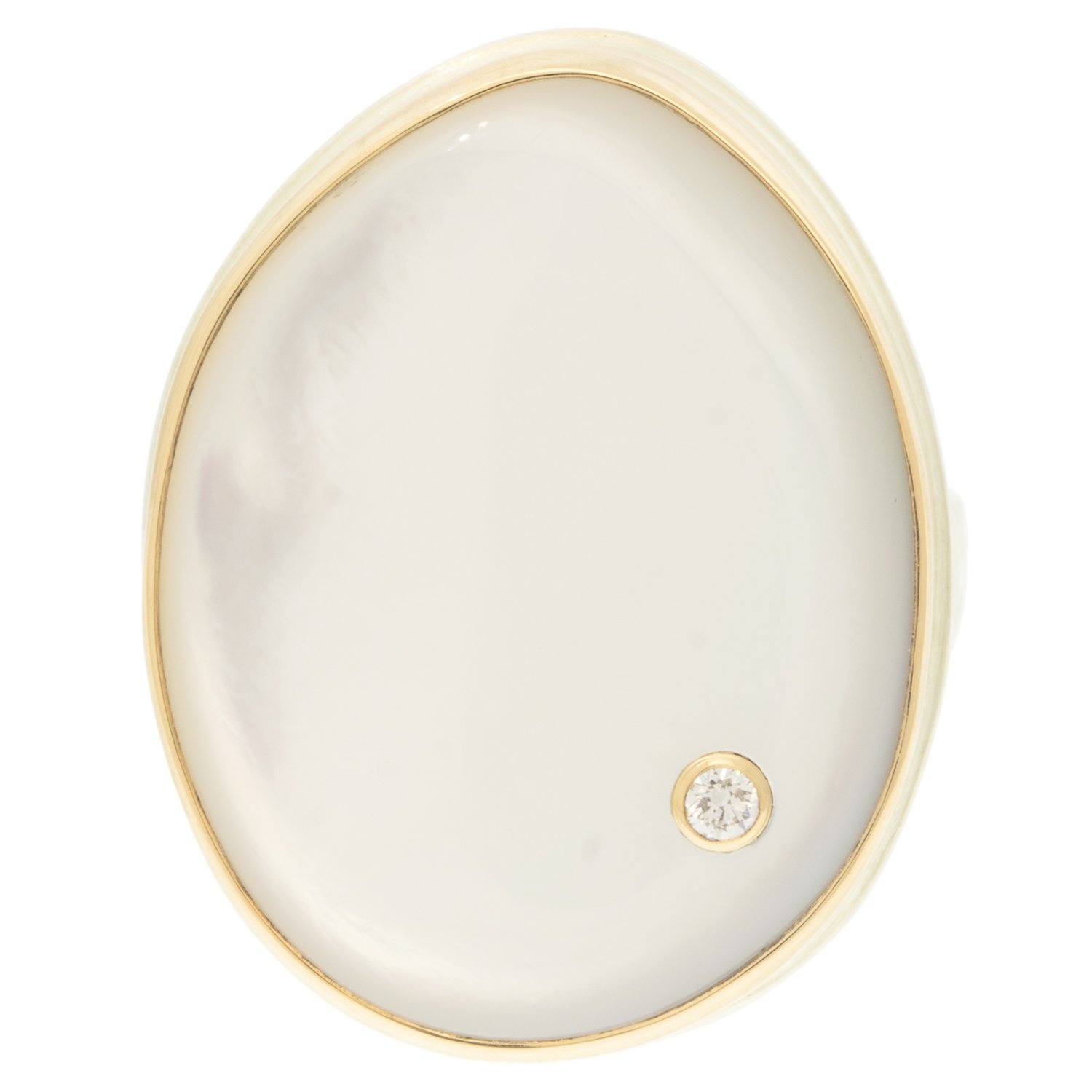 gold and silver ring with mother of pearl by jewelry designer jamie Joseph