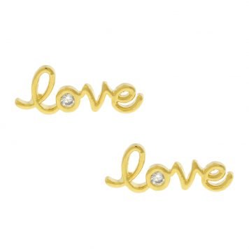 Tai: Gold Simple Single CZ "Love" Stud Earrings