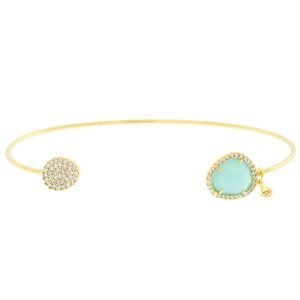 Tai: Gold Open Bracelet w/ Gold Clear CZ and Mint Colored Glass
