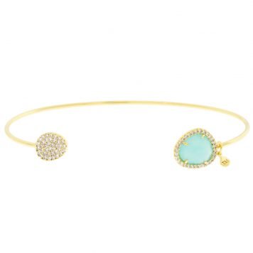 Tai: Gold Open Bracelet w/ Gold Clear CZ and Mint Colored Glass