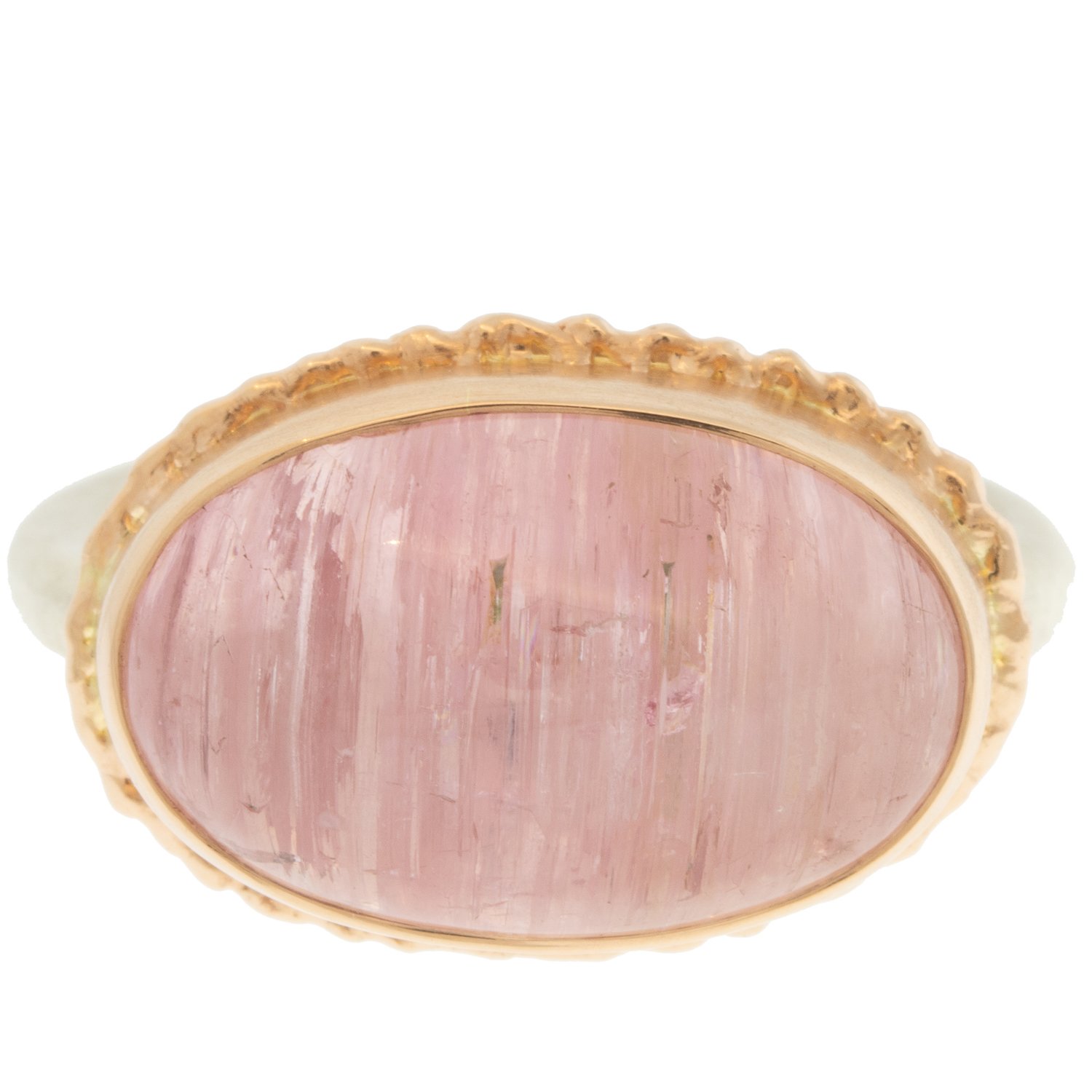 gold and silver ring with pink tourmaline by jewelry designer jamie Joseph