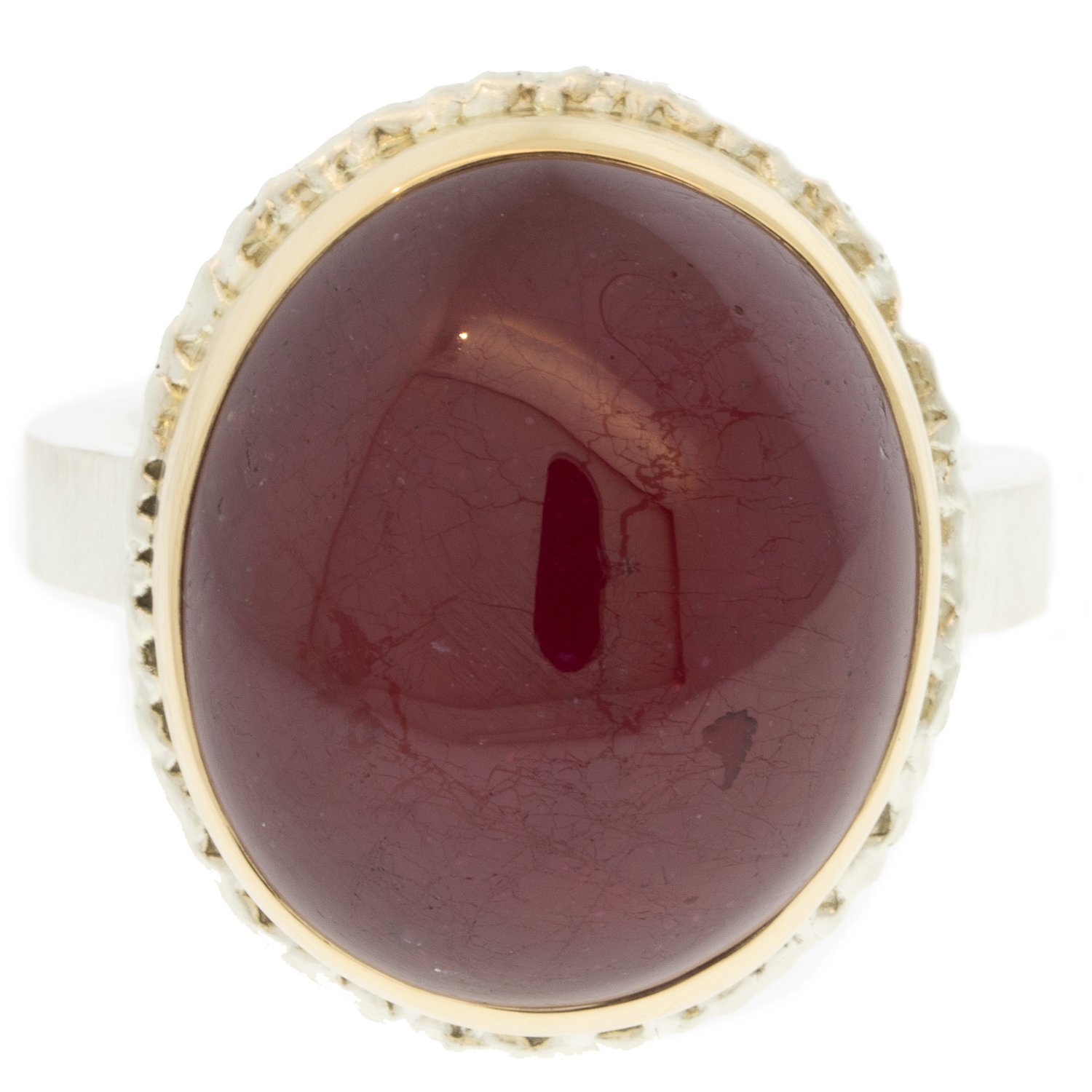 gold and silver ring with African ruby by jewelry designer jamie Joseph