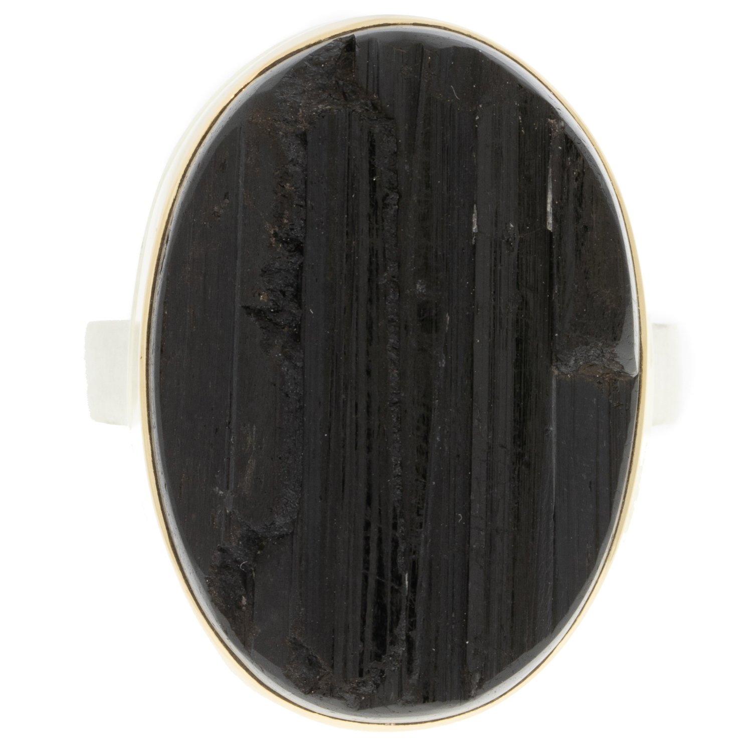 gold and silver ring with black tourmaline by jewelry designer jamie Joseph
