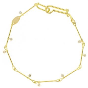 Tura Sugden: 18k gold needle eye chain bracelet w/diamonds