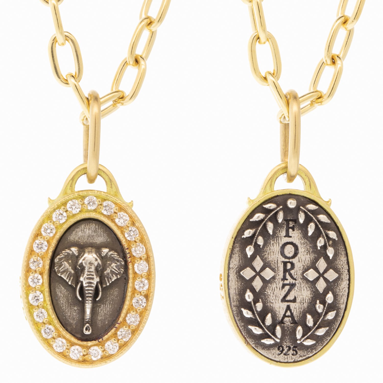 Erica Molinari: Charm, Oval, Elephant, Strength, Diamonds, .19TCW, Sterling silver, 18K gold