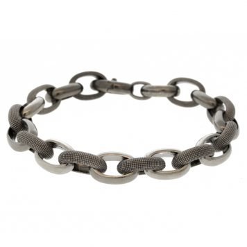 925SUNEERA: Bracelet, Nolan, Rhodium plated sterling silver, 10K gold clasp tongue, Measures 9 length, links measure 3/8" x 5/8"
