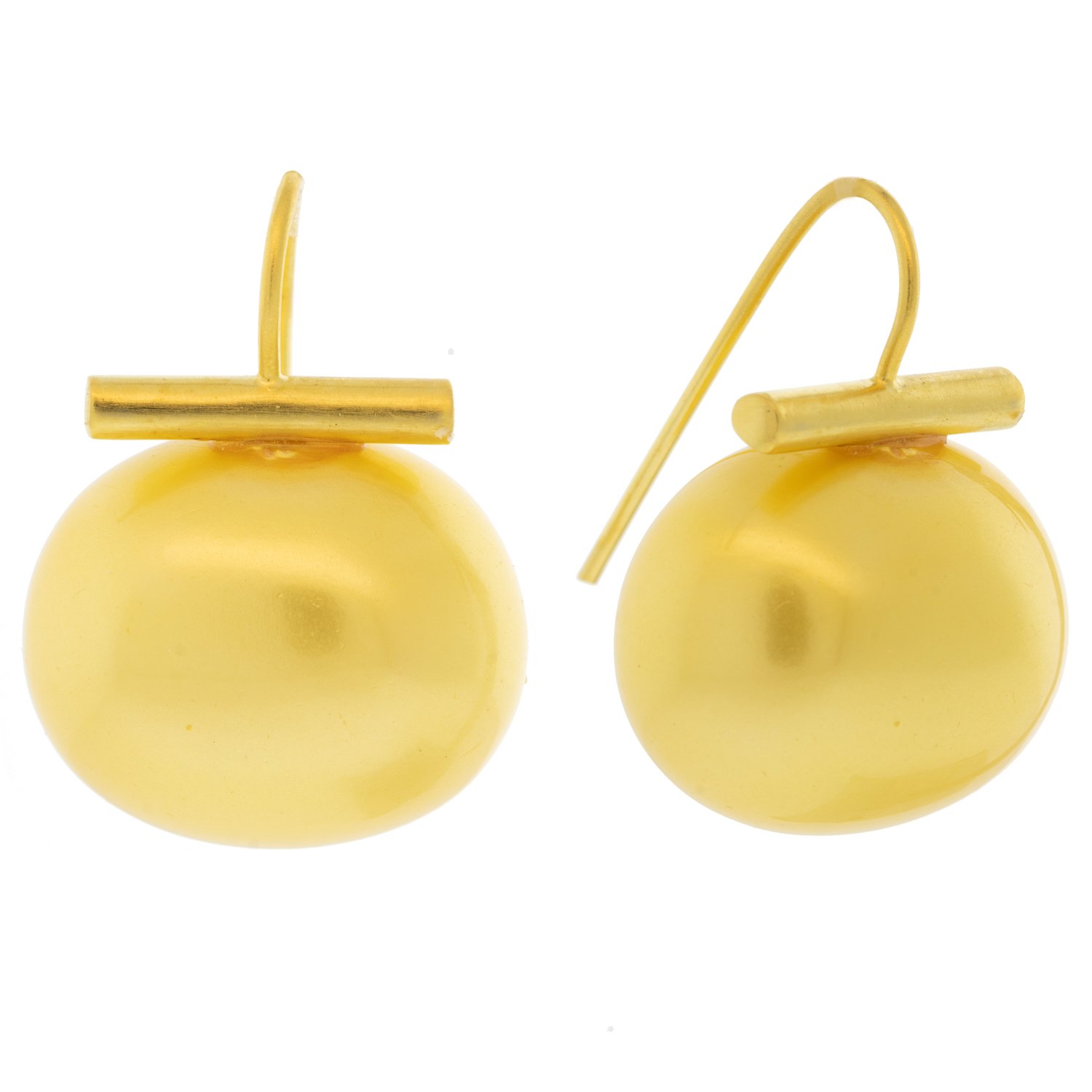 Catherine Canino: Large Pebble Mother of Pearl Earring 18k Matte Gold Over Brass Yellow