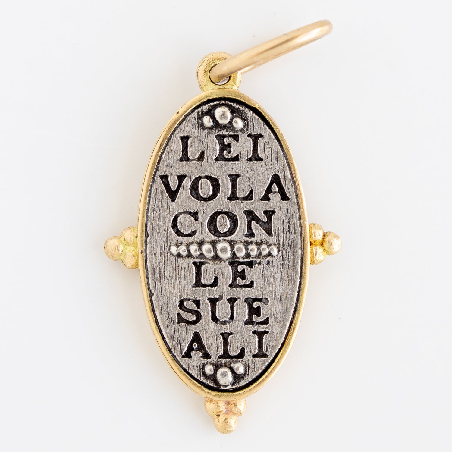Erica Molinari Trunk Show: Charm, Small Oval Ornate Hummingbird, "She Flies With Her Own Wings", Sterling silver, 18K gold, Measures 1 3/16 x 9/16 including bail