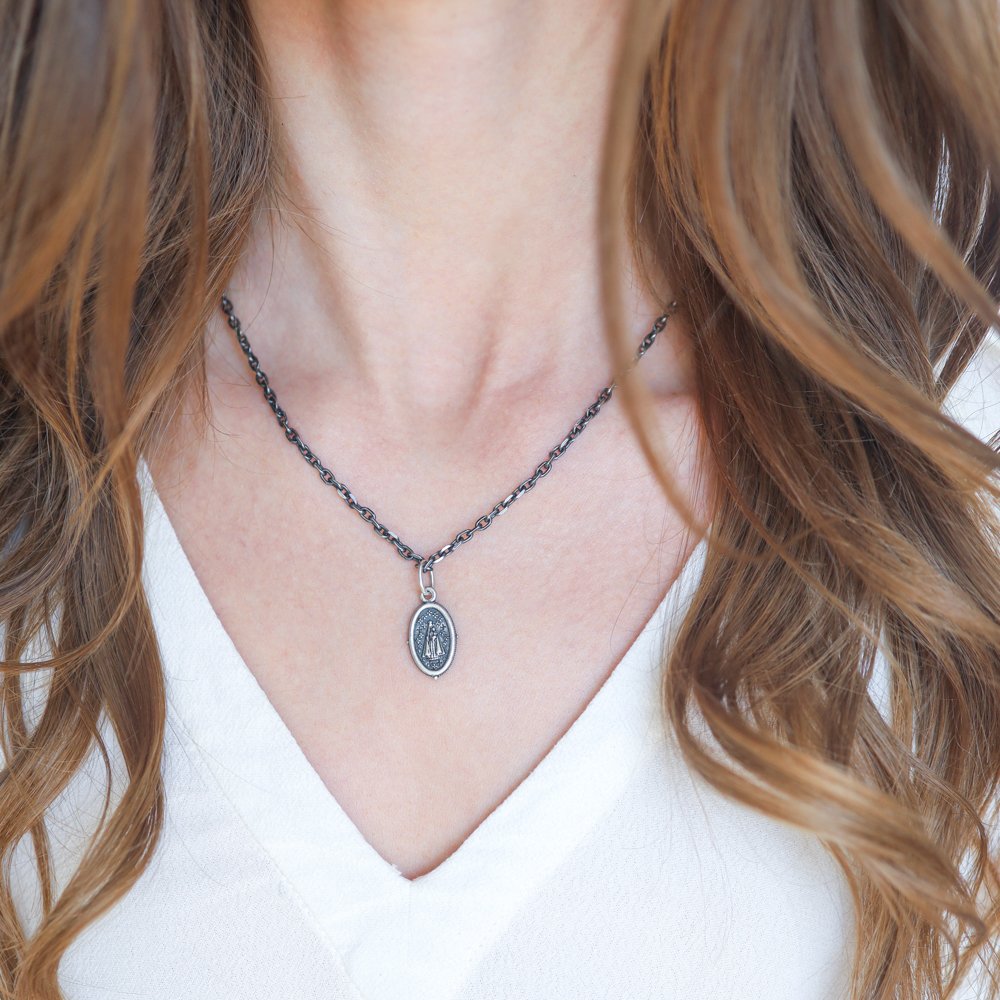 Erica Molinari Trunk Show: Charm, Small Oval Mary Magdalene, "Faith", Sterling silver, Measures 1 1/8 x 1/2 including bail