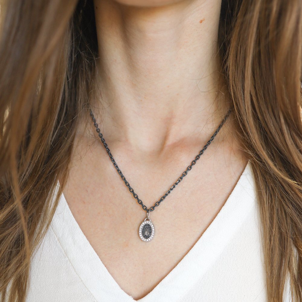 Erica Molinari Trunk Show: Charm, Small Oval Mary Magdalene, "Faith", Diamonds, .19 TCW, 18K gold