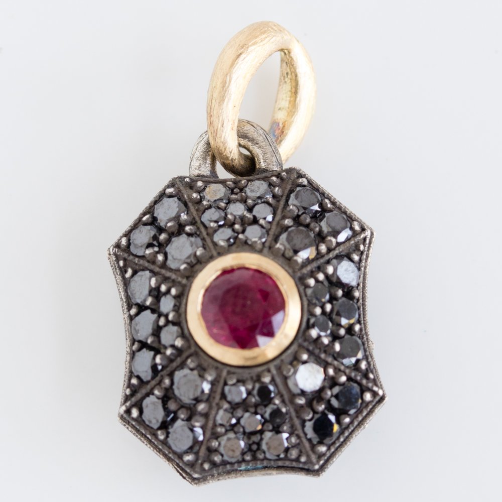 Erica Molinari Trunk Show: Charm, Medium Pillow Tree of Life, Sterling silver, 18K gold, Black diamonds, 1.59 TCW, Ruby