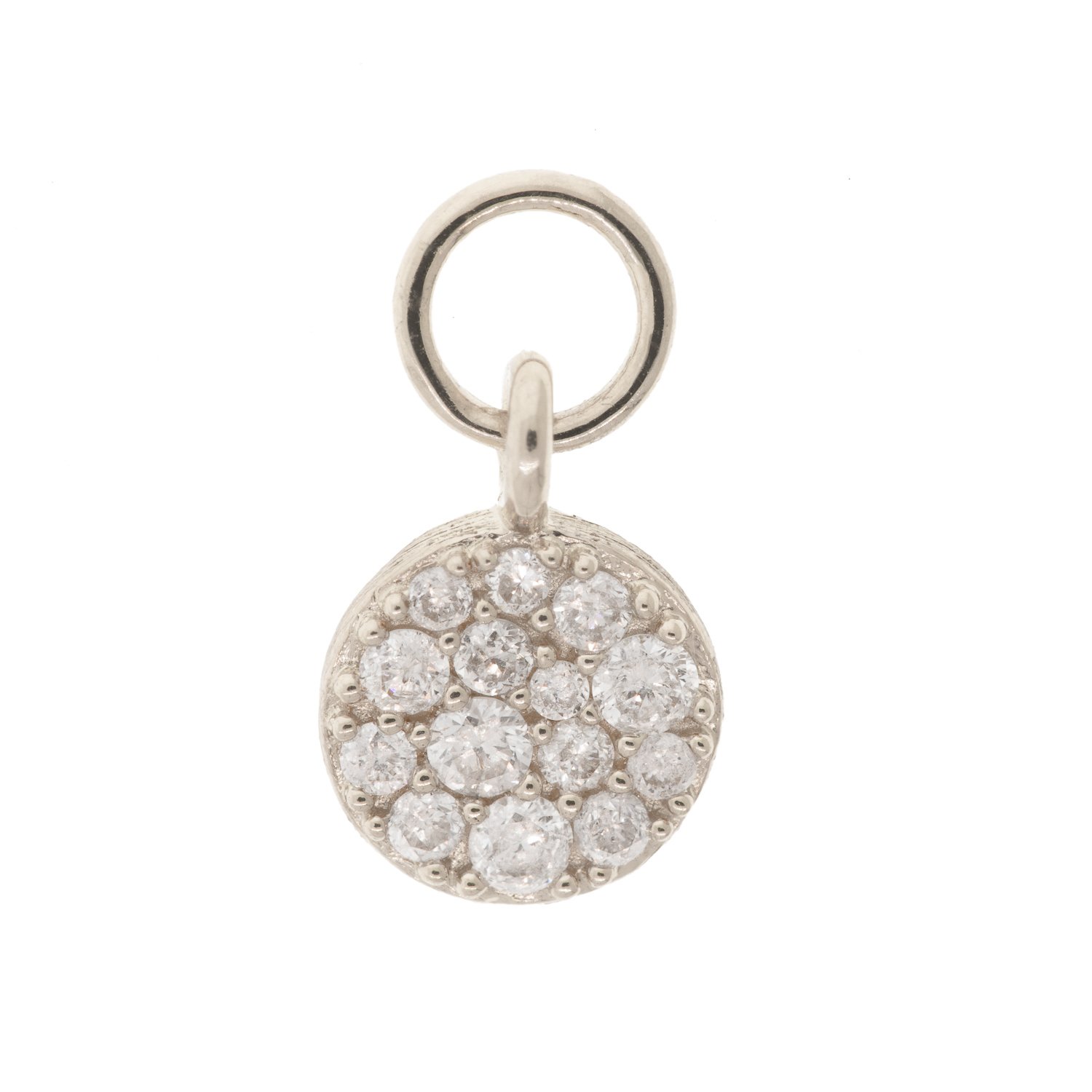Jude Frances: Earring charm, Petite circle, Pavé diamonds .12TCW, 18K white gold, SINGLE