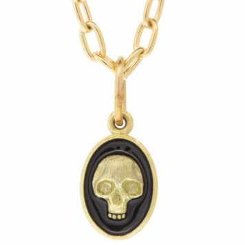 Erica Molinari: Charm, Oval, Skull, Small size, Black enamel, 18K gold