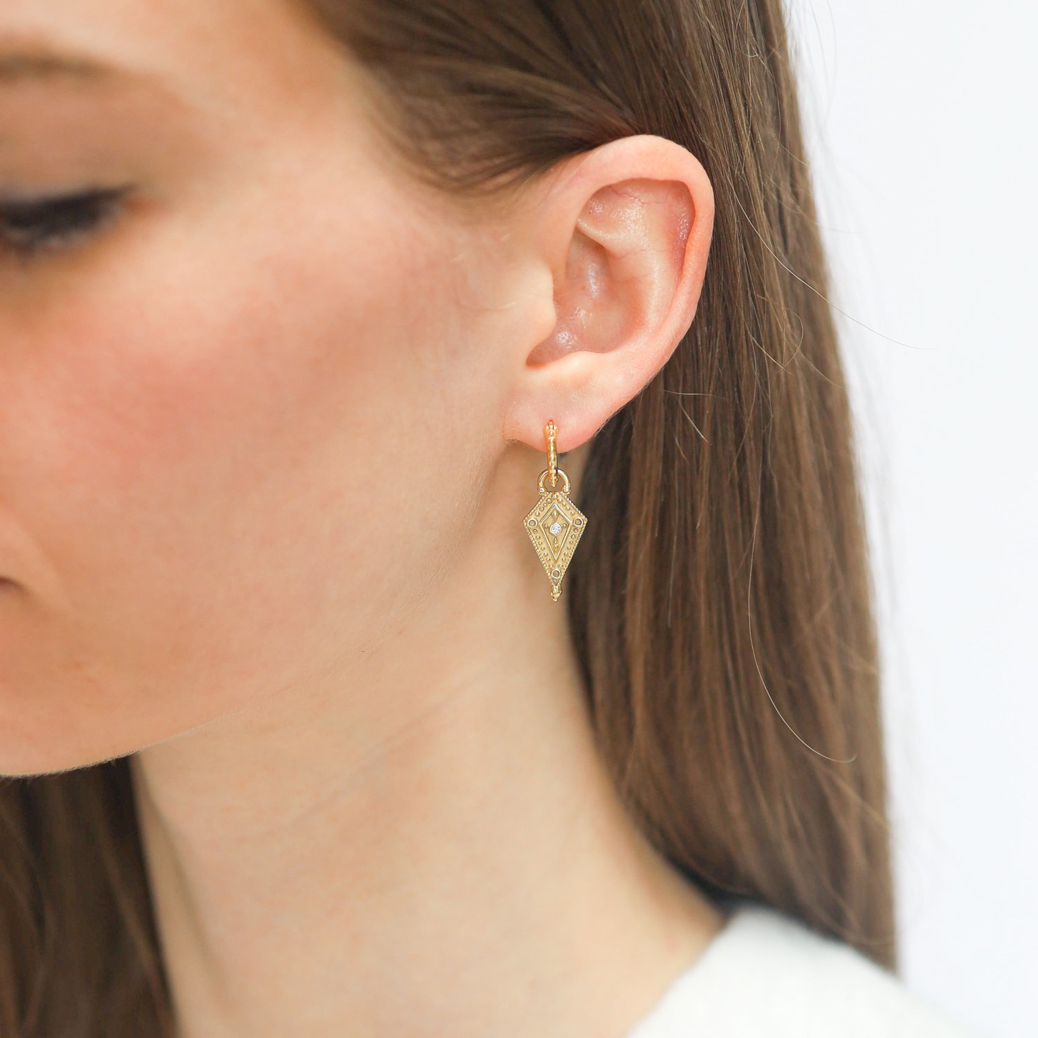 LuLu: Venus Hoops 18k gold vermeil "perfect your love" enhancer in yellow bronze with diamond 1 1/4 x 7/16 Hoops measure 7/16 diameter
