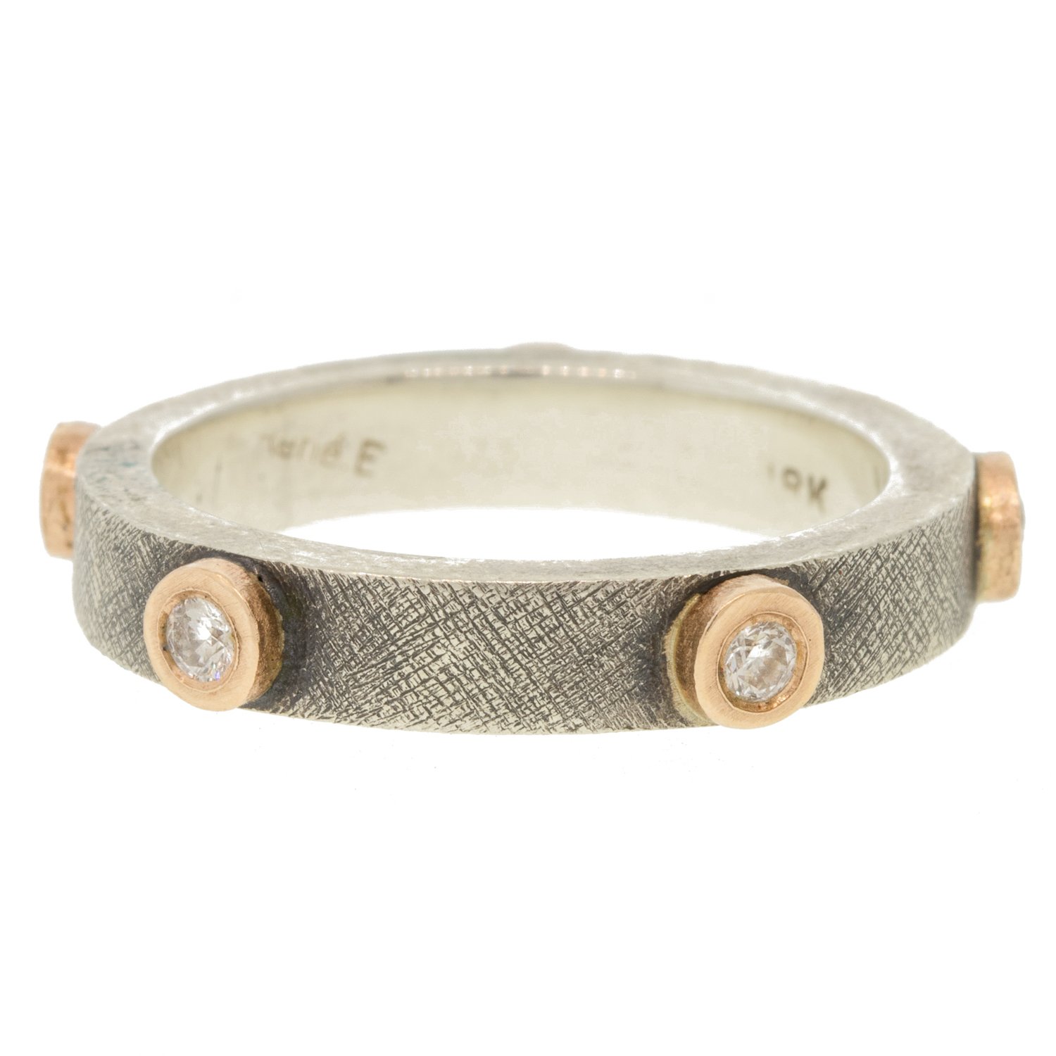 Rene Escobar :SS band W/ 18 RG bezel w/.15ct diamonds