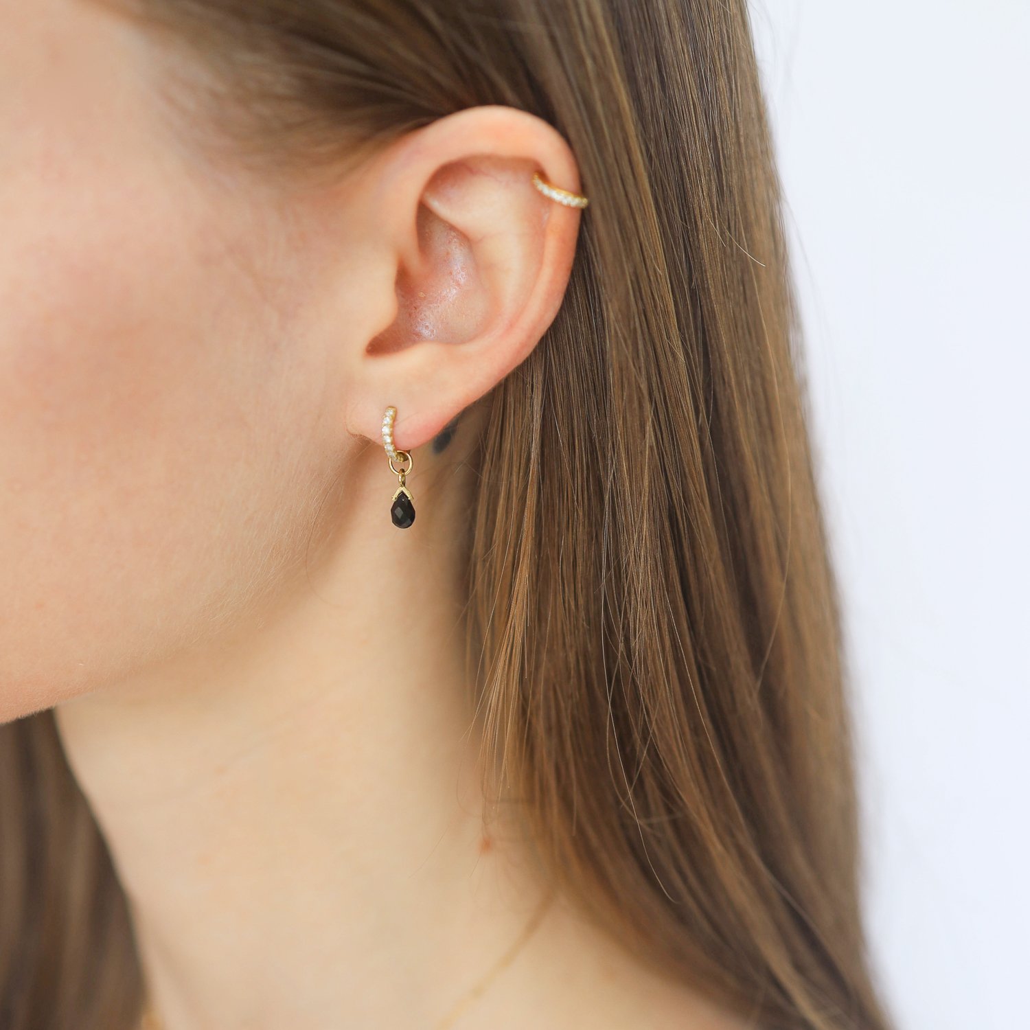 Jude Frances: Petite Black Spinel Briolette Charm, Black spinel, 18K yellow gold, Measures 1/2 x 1/8 including bail, SINGLE