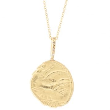 Robin Haley: Necklace, The Harvest, 14K gold, Diamonds, .015TCW, Pendant measures 1 x 5/8 including bail,  Chain measures 16-18 in length