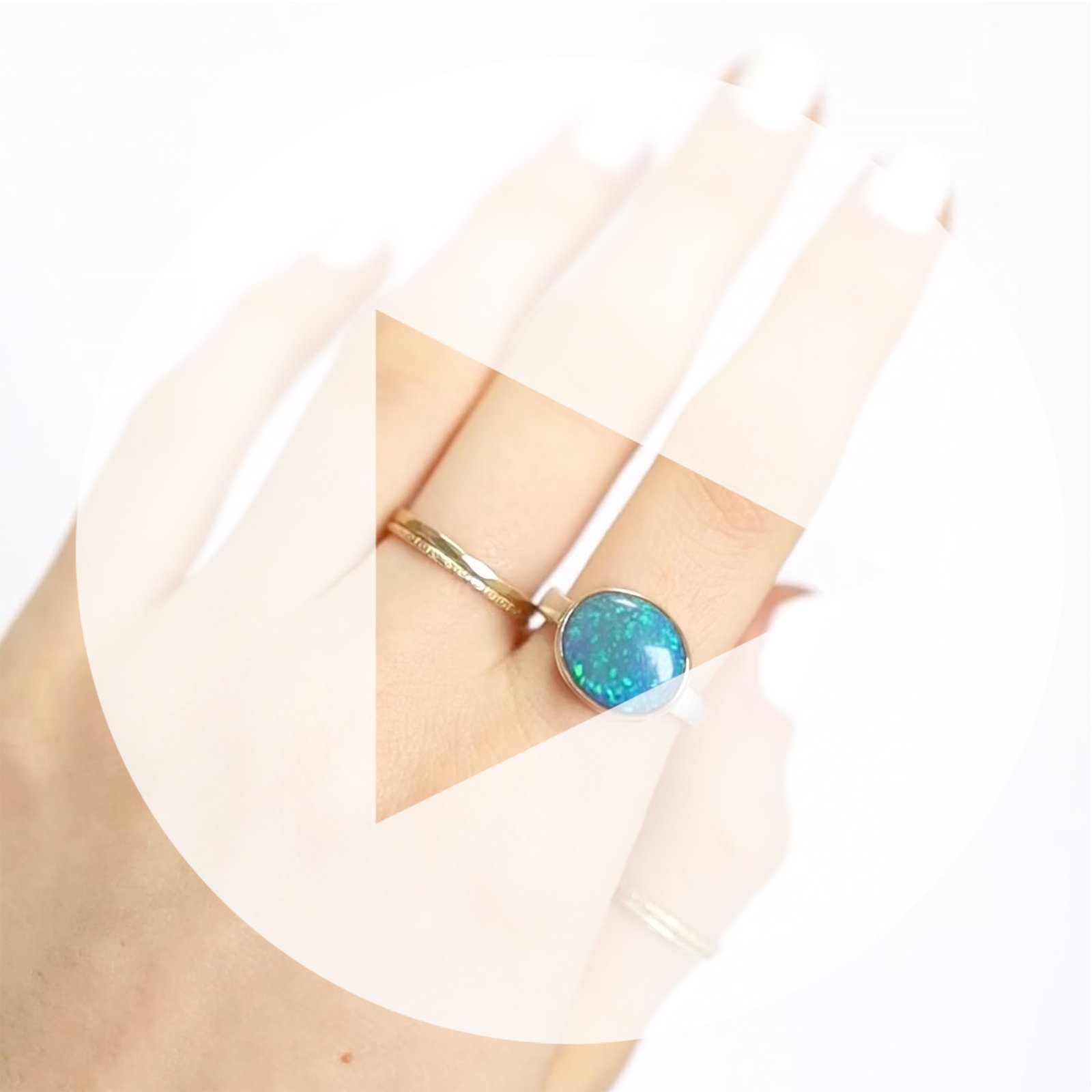 Jamie Joseph: Ring, Small oval, 14K gold bezel set Australian opal doublet, Sterling silver eroded live edge band, Stone measures 7/16 x 1/2, Currently available in size 6 3/4