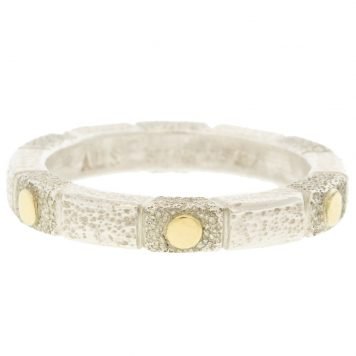 Alison Shiboski: Ring, Carved Stacker, Gold Dots, Sterling Silver, 18K Gold.