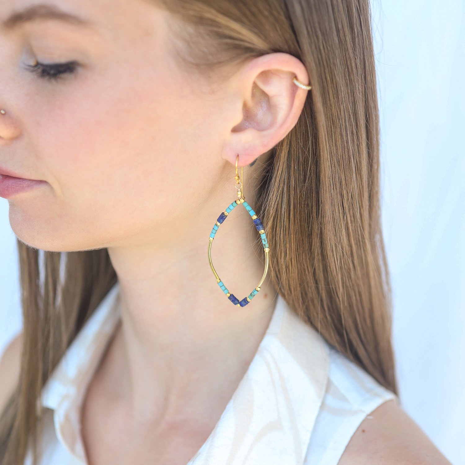 Robindira: Fashion earrings 14K gold vermeil,Turquoise,Lapis