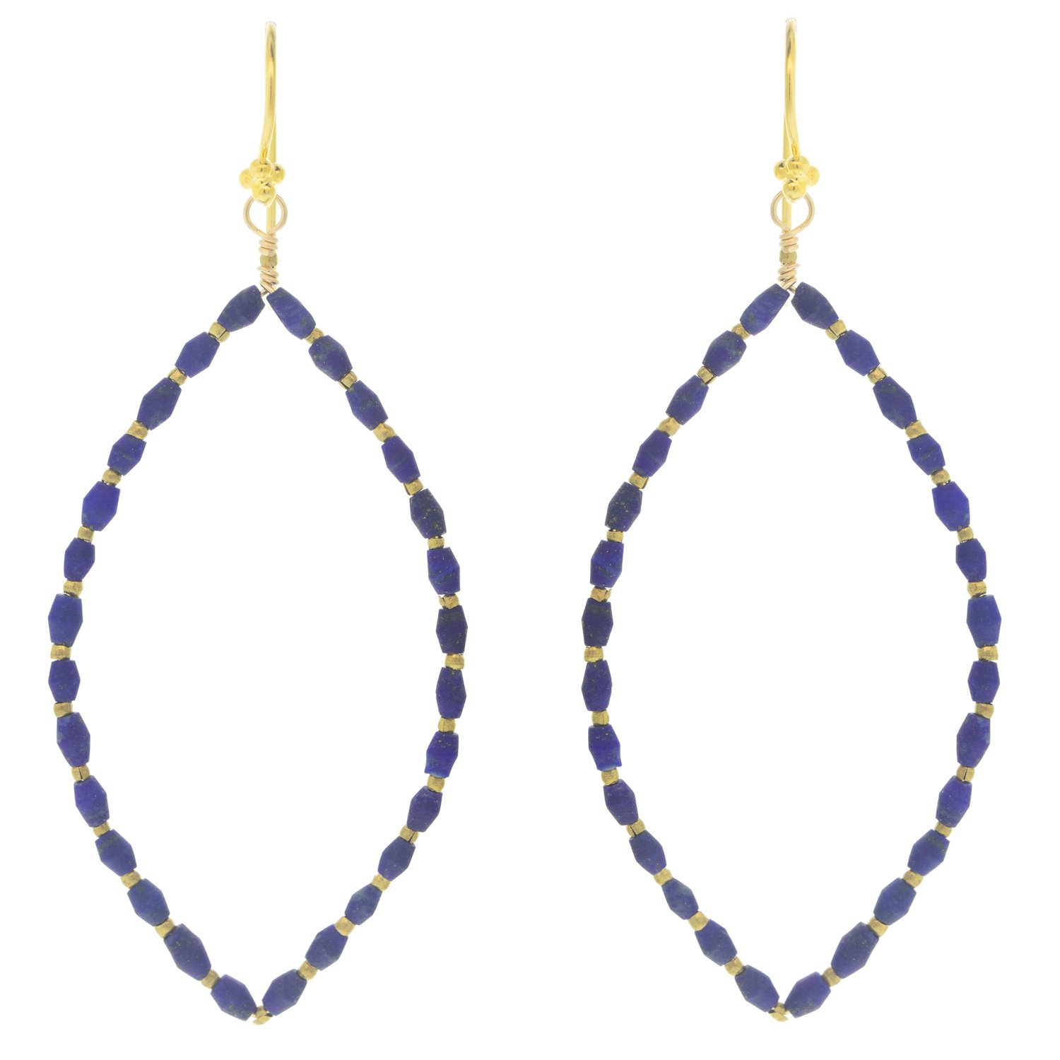 Robindira: Fashion earrings 14K gold vermeil,Lapis beads ,gold brass beads,moroccan shape