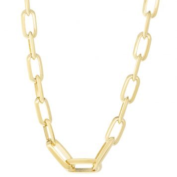 Lizzie Mandler: Graduated Chubby Knife Edge Oval Link Chain Necklace, 18K gold,  Measures 18" in length