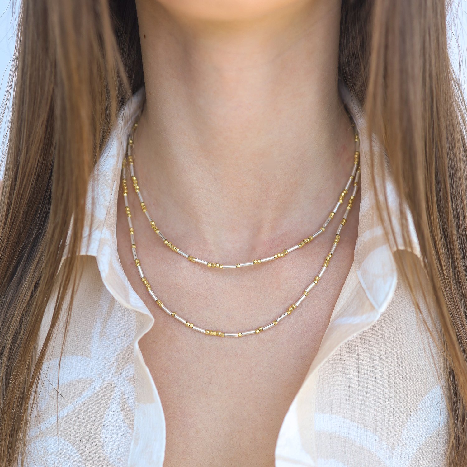 Robindira Unsworth: Necklace, 14K gold vermeil,sterling silver,ALL SILVER,32"
