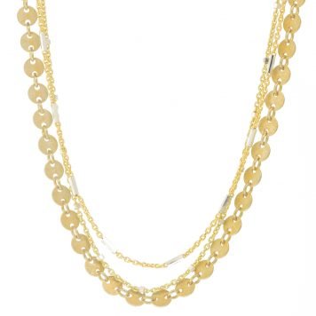 Robindira Unsworth: Necklace, 22K gold vermeil,sterling silver, layered strands of gold discs and chain