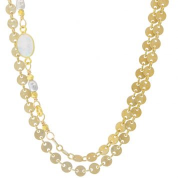 Robindira Unsworth: Necklace,LONG, 14K gold vermeil,sterling silver,Opal,Fresh water pearl, 42"