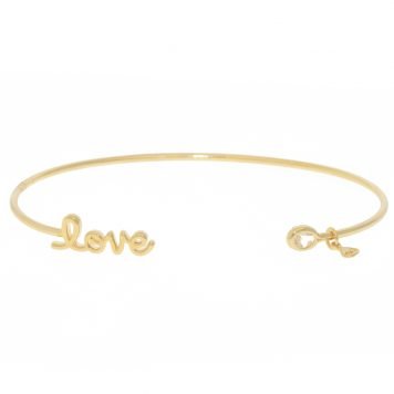 Tai: Love script Open Bracelet w/clear Glass