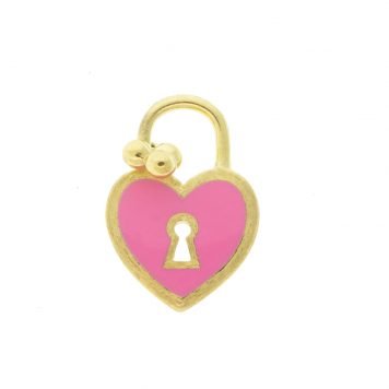 Jude Frances: Charm,Petites,Pink Heart lock,18k Yellow gold